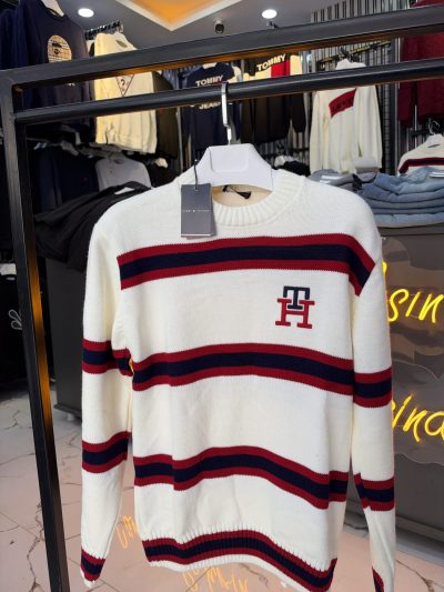 Tommy Hilfiger Çizgili Triko Kazak - Krem